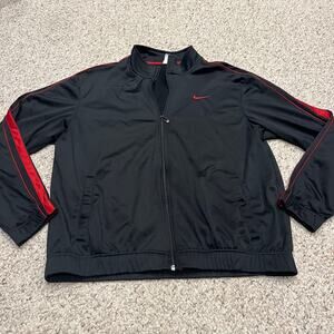 Nike Black Full Zip Track Jacket Sz L Red Stripe Activewear Workout